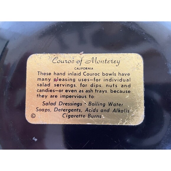 Vintage Couroc of Monterey CA Roadrunner Inlaid Serving Bowl Black Resin MCM 8" - Picture 6 of 7